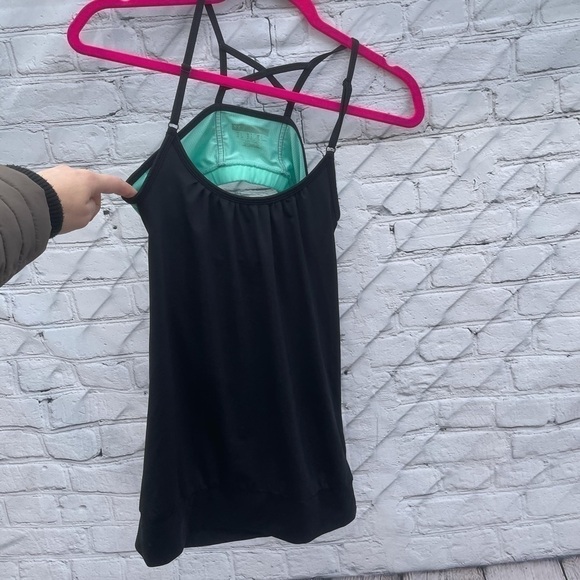 green & Black Sports Bra Open Back Top - Picture 3 of 14